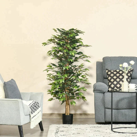 Rootz Artificial Plant - Artificial Ficus Design Plant - 1008 Leaves - Home - Office - Outdoors - PEVA - PE - Cement - Green - 17cm x 17cm x 150cm
