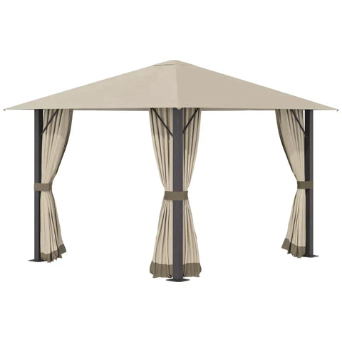 Rootz Gazebo - Garden Pavilion - Garden Tent - Roof With Ventilation Holes - Marquee Party Tent With 4 X Side Panels - Weatherproof - Aluminum - Polyester - Khaki - 297L x 297W x 260H cm