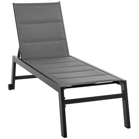 Rootz Sun Lounger - Garden Lounger - Relaxation Lounger - 5-level Adjustable Backrest - Balcony - Garden - Steel - Text Line Foam - Grey - 168 x 72 x 102 cm