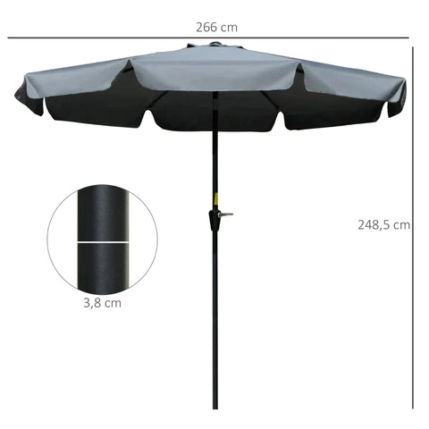 Rootz Parasol - Patio Parasol - Market Parasol - Garden Parasol - Umbrella - Adjustable - Aluminum/Steel/Polyester - Dark Grey - Φ2.66 x 2.485H m