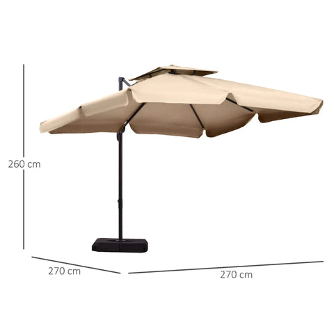 Rootz Parasol - Parasol With Base And 4 Weights - Umbrella - Canopy - Aluminum - Khaki - 2.7 x 2.7 x 2.6 m