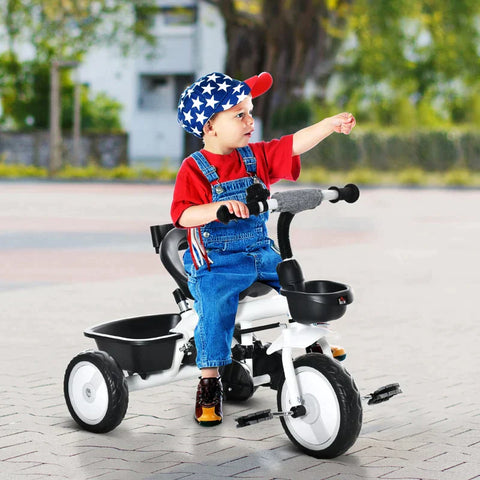 Rootz 2 In 1 Children's Tricycle - Jogger With Steering System - Rod Basket - Sun Canopy - Velvet Touch - Grey - 100 x 48 x 106 cm