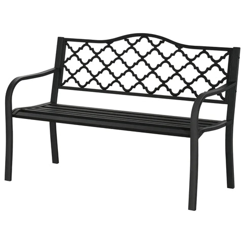 Rootz Garden Bench - 2-Seater Garden Bench - Metal - Black - 128 x 58.5 x 89 cm