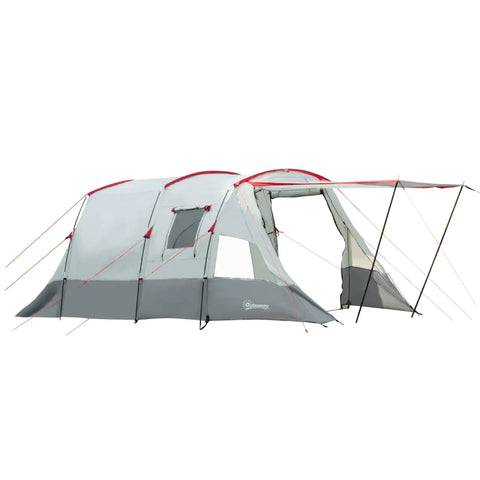 Rootz Campingtent - Tunneltent - Kampeertent met slaapkamer - Woonkamer - ingenaaide vloer - 3 deuren en draagtas - 2000 mm waterkolom voor vissen - Wandelen - Sporten - Reizen - Grijs - 5.10x2.40x1.80m