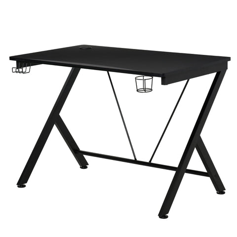 Rootz Gaming Desk - Computer Table - Metal Frame with Cup Holder - Headphone Hook - Cable Hole - Black - 108 cm x 66 cm x 77 cm