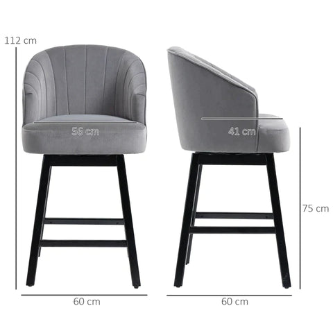 Rootz Stool - Bar Stool - Rotatable Stool - Elegant Cover - Soft Upholstery - Footrest - Rubber Wood - Grey - 60 x 60 x 112 cm