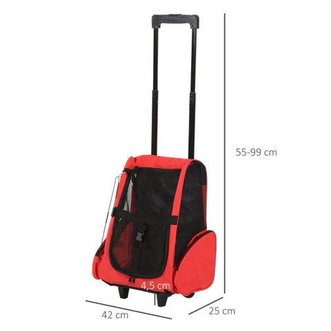 Rootz Dog Carrier - Pet Backpack - 2-in-1 Design - Extendable Handle - Side Pockets - Red - 42 x 25 x 55cm