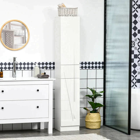 Rootz Bathroom Cabinet - 5 Compartment - 1 Drawer - Removable Shelves - High Gloss - White - 30 x 28 x 170 cm