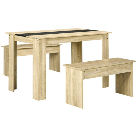 Rootz 3 Pcs. Dining Group - Table And Two Benches - Classic Design - Wood Look - Chipboard - Oak + Black - 119cm x 70cm x 75cm