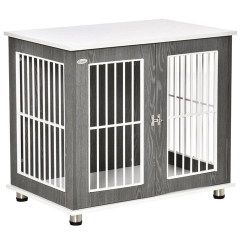 Rootz Transport Box - Dog Cage - For Medium And Small Dogs - Lockable - Wood-based - Steel - Gray + White - 85W x 55D x 75H cm