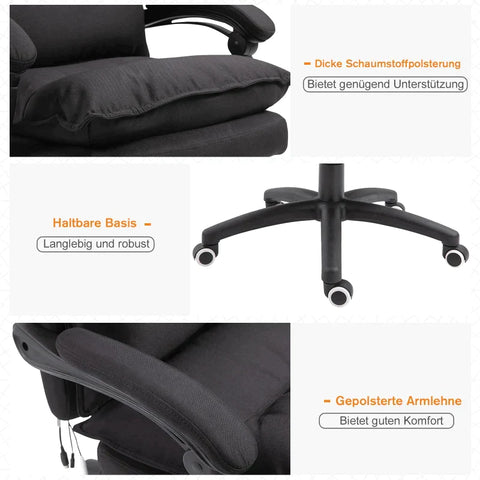Rootz Office Chair - Massage Office Chair - Massage Function - Height Adjustable - Nylon - Black - 70 x 62 x 120-130 cm