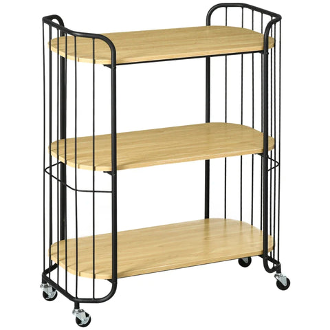 Rootz Industrial Design Kitchen Trolley - with 3 Shelves - Multi-Purpose Trolley - Serving Trolley - 4 Wheels - Chipboard - Brown + Black - 79L x 39W x 95H cm