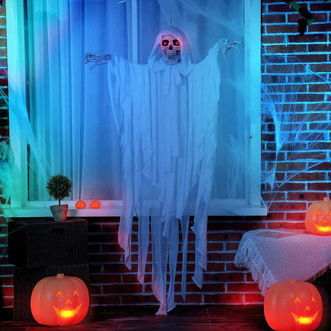 Rootz Halloween Decoration - Ghost with Special Effects and Sound Function - White - 100cm x 18cm x 153cm