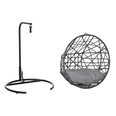 Rootz Hondenhok - Rotan Hondenhok met Kussen - Dierenbed - Kattenhuis - Kattenmand - Kattenhol - Hangstoel - Hangmat voor honden - Grijs + Zwart - 60 x 53 x 76 cm