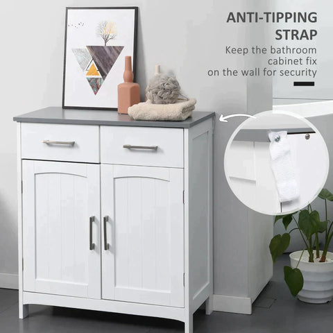 Rootz Bathroom Cabinet - Freestanding Bathroom Furniture - Cabinet - Cabinet Storage - Cabinet With Drawer - White/Grey - 68 x 33 x 76 cm