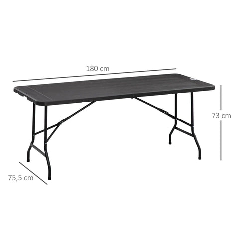 Rootz Outdoor Table - Garden Table - For 6 People - Foldable - Wood Look - Dark Grey - 180 x 75.5 x 73 cm