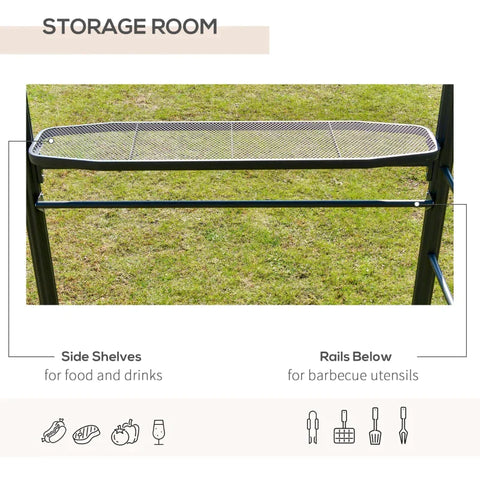 Rootz Grill Pavilion - BBQ Pavilion - Flame Protection Roof - 2 Shelves - Steel - Dark Grey - 240 x 150 x 230 cm