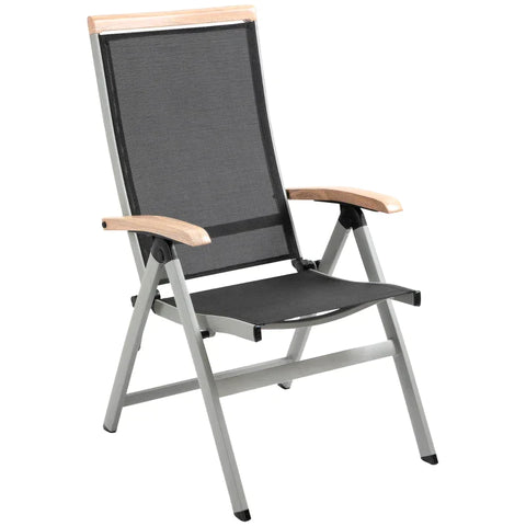 Rootz Lounge Chair – Gartenstuhl mit verstellbarer Rückenlehne – Alu + Netz – Schwarz + Silber – 61 x 64 x 112 cm