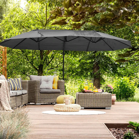 Rootz Parasol - Double Parasol - Garden Parasol - Double Parasol With Crank - Sun Protection - Grey - 270 cm x 440 cm x 250 cm