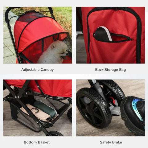 Rootz Dog Buggy - Dog Cart - Buggy for Small Dogs and Cats - Pet Cart - Pet Stroller - Cat Buggy - Oxford - Red - 76.5 x 52 x 95 cm