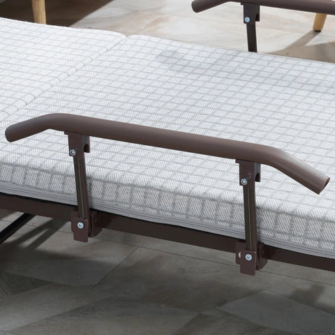 Rootz Folding Bed - Guest Bed - Reclining Backrest - Armrests - 8 Wheels - Steel Frame - Light Grey/Black - 190 x 76 x 33cm