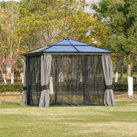 Rootz Luxury Gazebo - Garden Pavilion - Aluminum Party Tent - Garden Tent With Translucent PC Roof - Brown + Beige - 300 x 360 x 265 cm