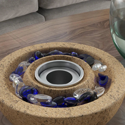 Rootz Ethanol Fireplace - Table Fireplace - Fire Glass - Concrete Bowl - 1.5-2 H Burning Time - 0.4 L Capacity - Up To 10 M² - Effective Area - Stainless Steel - Yellow -  Ø23 x 11H cm