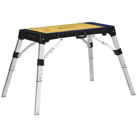 Rootz Workbench - 4-In-1 Design Workbench - Foldable Worktable - Scaffold Reversible Worktop - With Angle Marking Creeper And Trolley - Height Adjustable - Up To 125 Kg - Blue - 132 x 82.5 x 77.5 cm