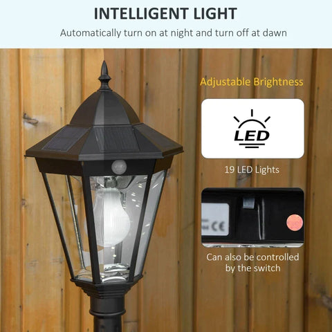 Rootz Tuin Lantaarnpaal Licht - Solar Tuinlantaarn - Outdoor LED Solar Light - Outdoor Post Light - Aluminium - Gehard Glas - Zwart - 22 x 22 x 194 cm