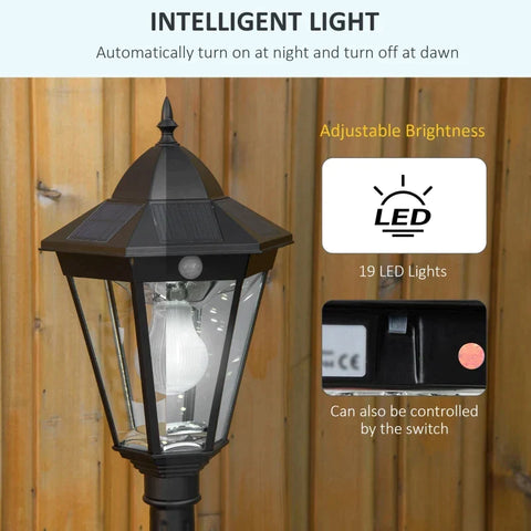 Rootz Garden Lamp Post Light - Solar Garden Lantern - Outdoor LED Solar Light - Outdoor Post Light - Aluminium - Tempered Glass - Black - 22 x 22 x 194 cm
