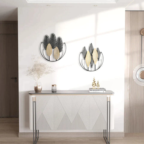 Rootz 3D Murals - Set Van 2 Moderne Wanddecoratie - Metalen Wanddecoratie - Badkamer - Woonkamer - Slaapkamer - Eetkamer - Goud + Zwart - 40L x 46H cm