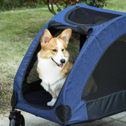 Rootz Pet Trolley - Pet Stroller - Pet Buggy - Dog Buggy - Dog Trailer - Pet Trailer - Blue\Black - 98 x 82 x 110 cm