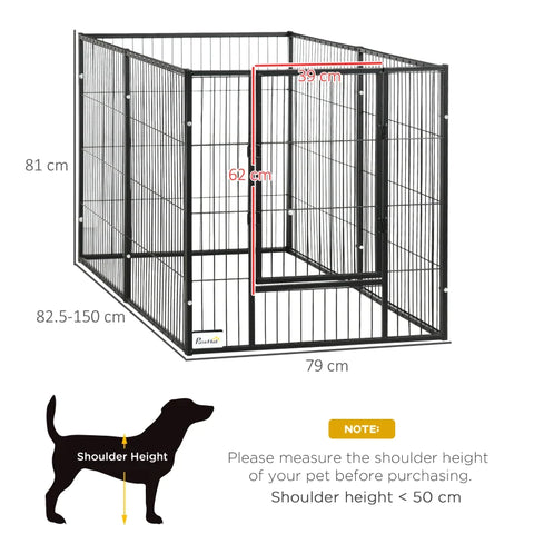 Rootz Heavy Duty Pet Playpen - 6 Panel Exercise Pen For Dogs - With Adjustable Length - Lockable Door - For Indoors And Outdoors - Small And Medium Dogs - Black - 82.5-150 x 81cm