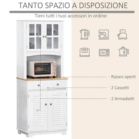 Rootz Kitchen Cabinet - Kitchen Cupboard - Storage Cabinet - Cabinet - Doors And 2 Drawers - MDF/Rubber Wood - White - 68 x 39.5 x 170 cm