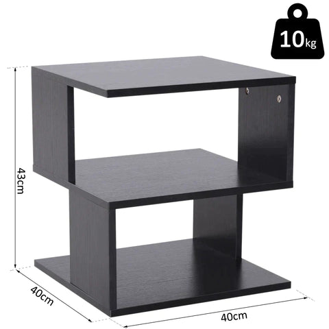 Rootz Side Table - 2-tier Side Table - Bed Table With Modern Design - Coffee Table For Office - Living Room - Dining Room - Black - 40 x 40 x 43 cm