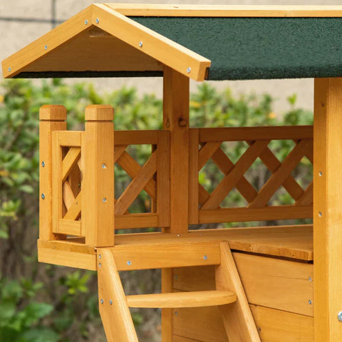 Rootz Small Animal Hutch - Cat House - Rabbit Hutch - Cat Cave - Bunny Cage - Fir Wood - Natural/Green - 77 x 50 x 73 cm