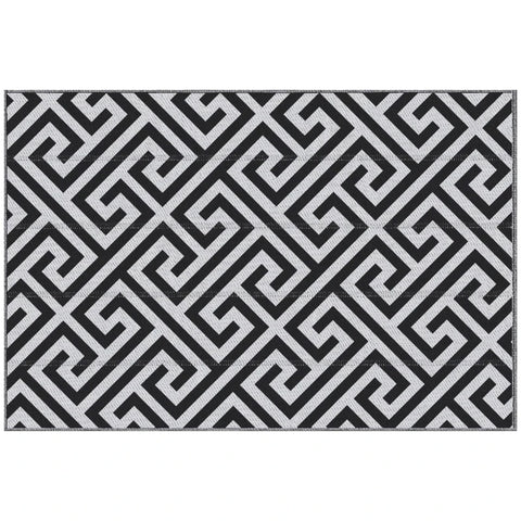 Rootz Outdoor Rug - Reversible - Durable - Edge To Prevent Fraying - Black + White - 121 x 182 cm