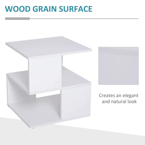 Rootz Side Table - 2-tier Side Table - Bed Table With Modern Design - Coffee Table For Office - Living Room - Dining Room - White - 40 x 40 x 43 cm