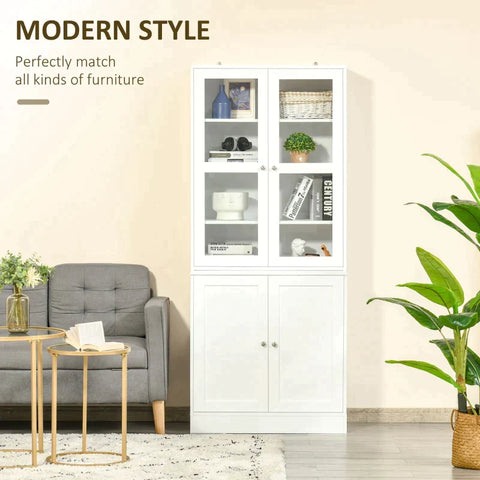 Rootz Bookcase - Modern Bookcase with Doors - Display Storage Cabinet with Adjustable Shelves - Living Room - Study - Office - White - 76 cm x 40 cm x 178.5 cm