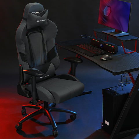 Rootz Gaming Chair - Gaming Chair With Lumbar Cushion - Comfortable Gaming Chair - PC Gaming Chair - Stylish Gaming Furniture - Pro Gaming Chair - Polyester Fabric - Cold Foam - Gray + Black
