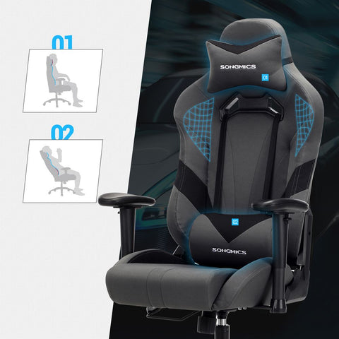 Rootz Gaming Chair - Gaming Chair With Lumbar Cushion - Comfortable Gaming Chair - PC Gaming Chair - Stylish Gaming Furniture - Pro Gaming Chair - Polyester Fabric - Cold Foam - Gray + Black