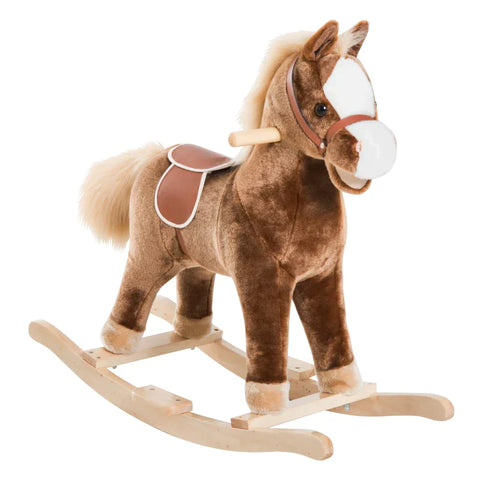 Rootz Rocking Horse - Baby Rocking Animal - Children Plush - Brown - L74 x W33 x H62 cm