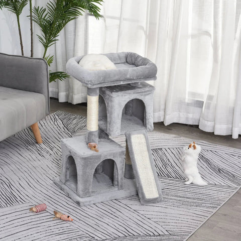 Rootz Cat Tree - Cat Climbing Tree - Sisal Posts - Cat Scratching Post - Light Grey - 59 x 39 x 83 cm