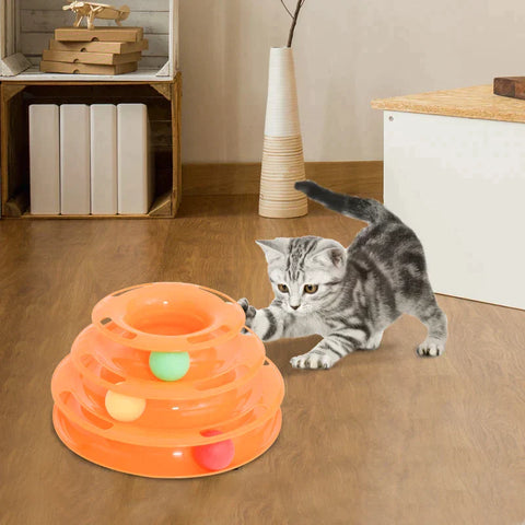 Rootz Speeltoren - Kattenspeeltoren - Knikkerbaan Draaiend - 3 Ballen - 3 Verdiepingen - Oranje - L25 x B16 x H13 cm