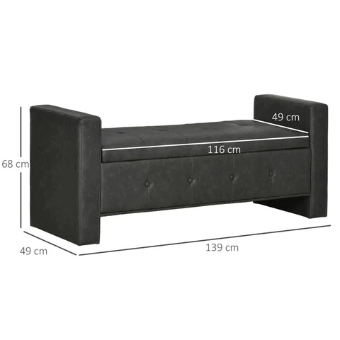 Rootz Bench - Elegant Design - With Storage Space - Elegant Imitation Leather Cover - Soft-close Hinges - Dark Grey - 139 x 49 x 68cm