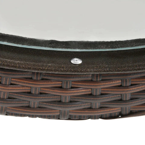 Rootz Garden Table - Folding Round - Tempered Glass - Table Top - Steel Frame - Rattan Decor - Brown - 68 x 68 x 73 cm