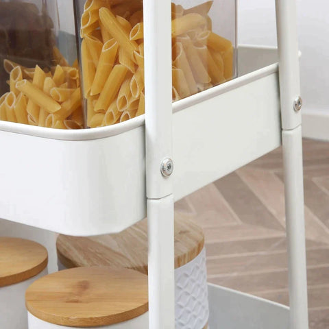 Rootz Kitchen Trolley - Trolley - 3 Shelves Trolley - With 3 Basket Shelves - Steel/PP Plastic - White - 45 x 31 x 79.4 cm