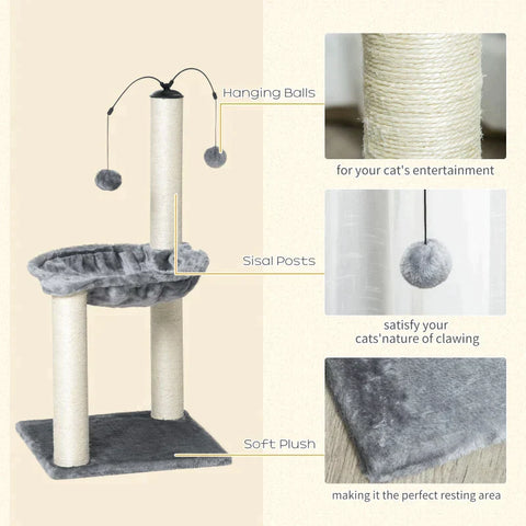 Rootz Scratching Post - Cat Tree - Cat Play Tree - Climbing Tree - Grey - 39.5x39.5x83 cm