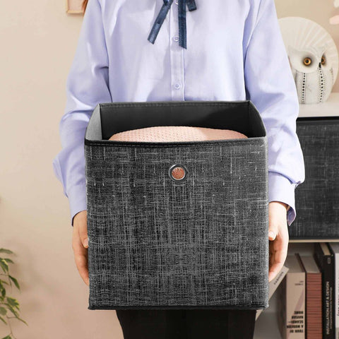 Rootz Storage Box - Set Of 6 Storage Box - Fabric Boxes - Organizer Box - Container Box - Toy Box - Shoe Box - Closet Box - Black - 30 x 30 x 30cm