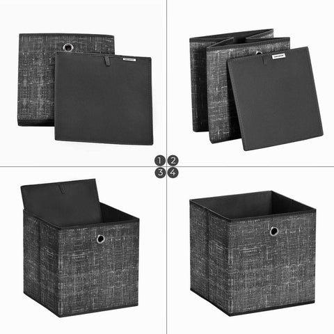 Rootz Storage Box - Set Of 6 Storage Box - Fabric Boxes - Organizer Box - Container Box - Toy Box - Shoe Box - Closet Box - Black - 30 x 30 x 30cm